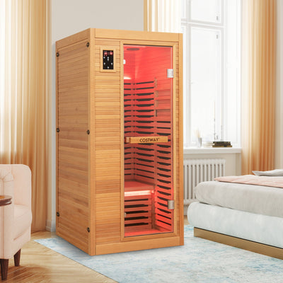 Far Infrared Wooden Sauna Room with Bluetooth Speakers and Oxygen Ionizer for 1-2 person