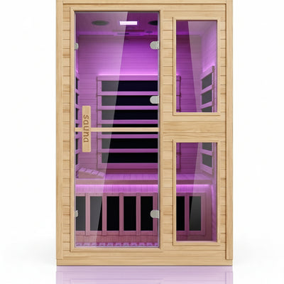 2 Person Far Infrared Sauna with Smart APP Control, Canadian Hemlock Wood Indoor Sauna Room, 2000W Low EMF Fast Heating Home Dry Sauna, 7 Color Chromotherapy, Bluetooth Speakers for Relaxation