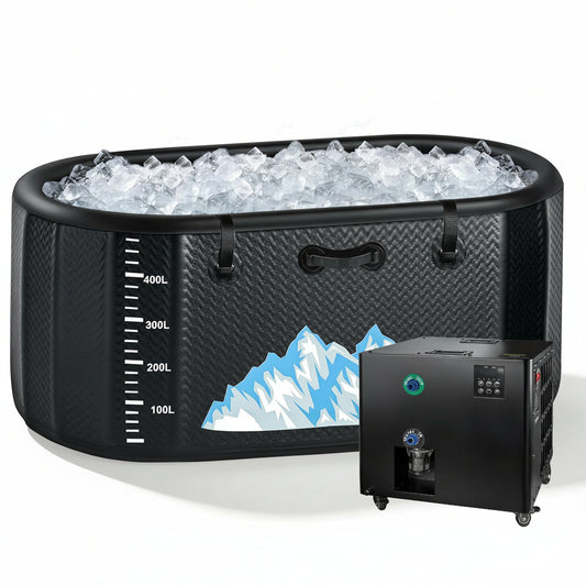 Cold Plunge Tub, 248 Gallon, 1 Horsepower, Heavy-Duty Ice Bath Tub for Athletes with Hot & Cold, Portable Inflatable Plunge Chiller with Water Treatment Kit, Immersion Therapy, Wifi (Black, 1 Set)