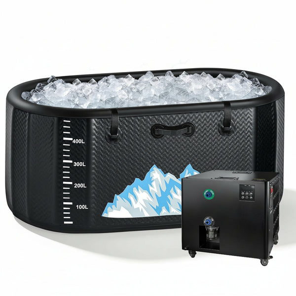 Cold Plunge Tub, 248 Gallon, 1 Horsepower, Heavy-Duty Ice Bath Tub for Athletes with Hot & Cold, Portable Inflatable Plunge Chiller with Water Treatment Kit, Immersion Therapy, Wifi (Black, 1 Set)